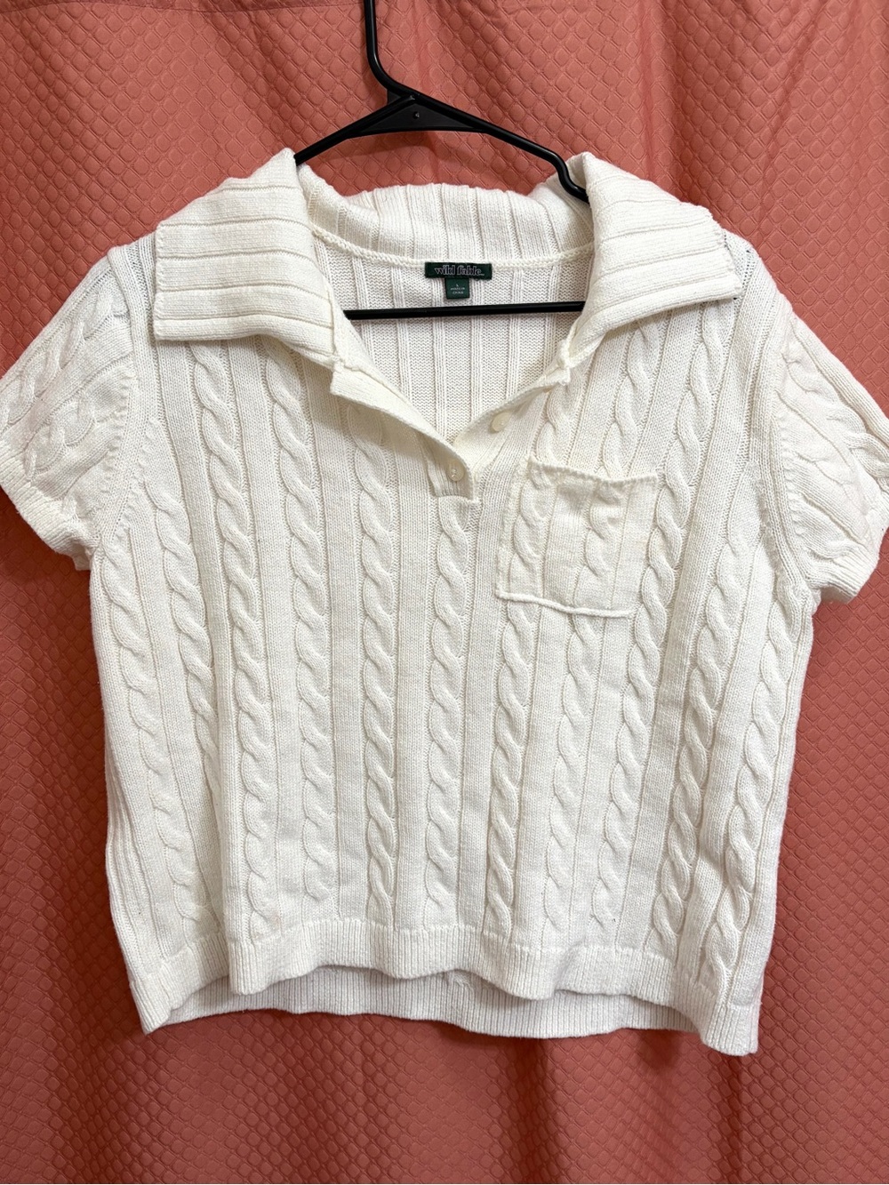 Cable Knit Short Sleeve Polo Sweater - Ivory